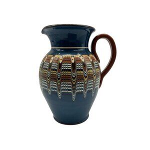 Bulgarian Troyan Pottery Pitcher or Jug w/Peacock Eye Pattern Red Ware Drinkware